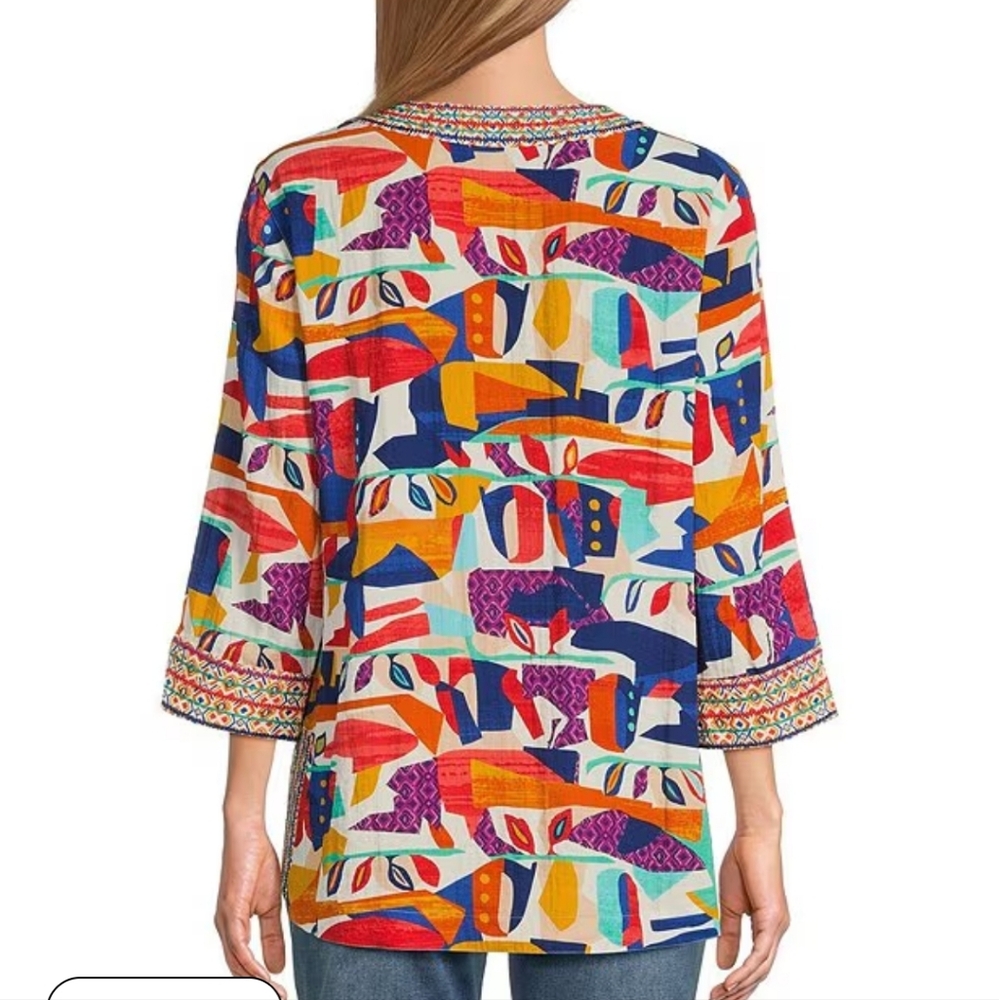 John Markgeometric Abstract Print Embroidered Spl… - image 3